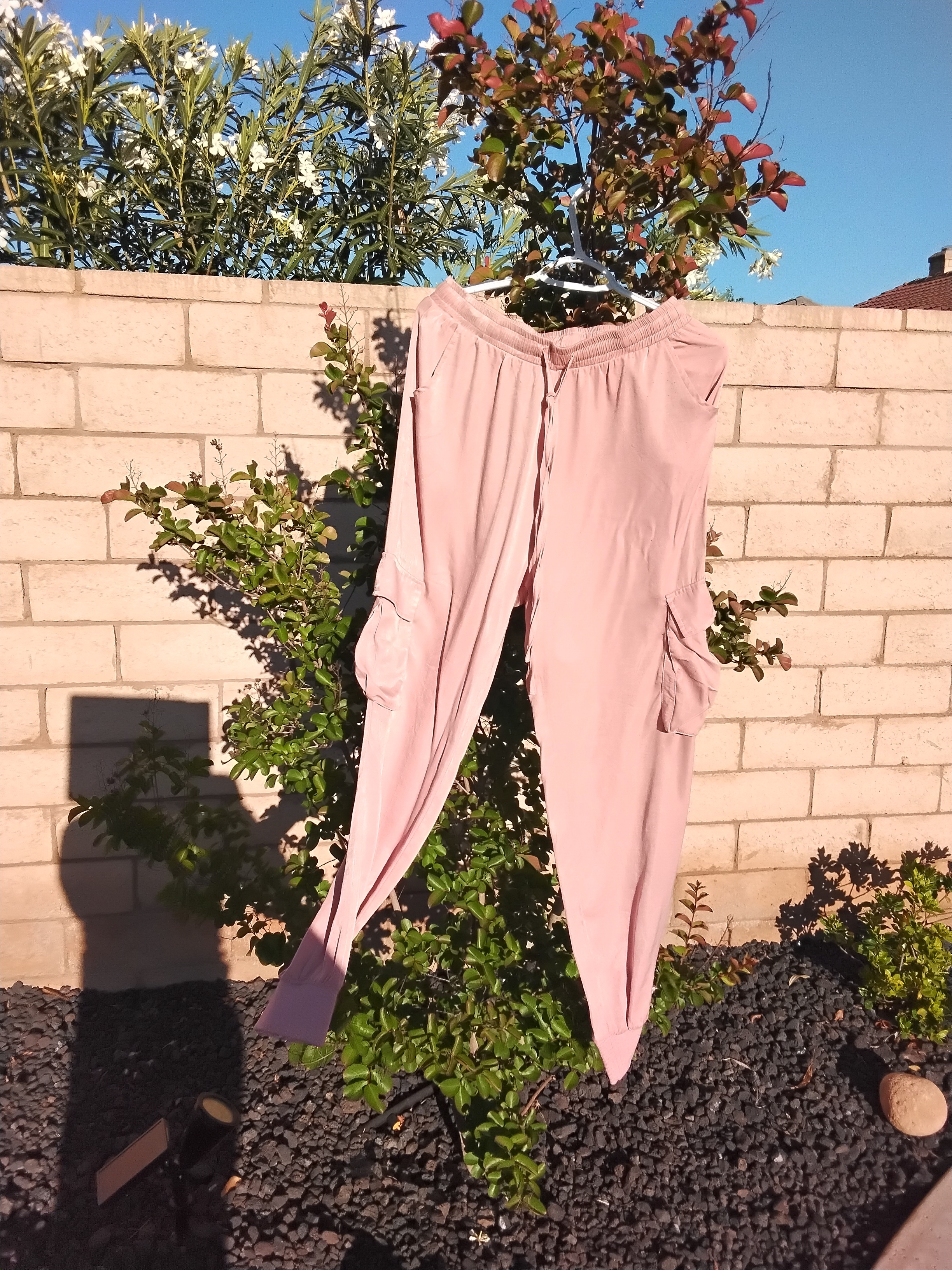 Women's Light Pink Cargo Joggers With Elastic Waist
